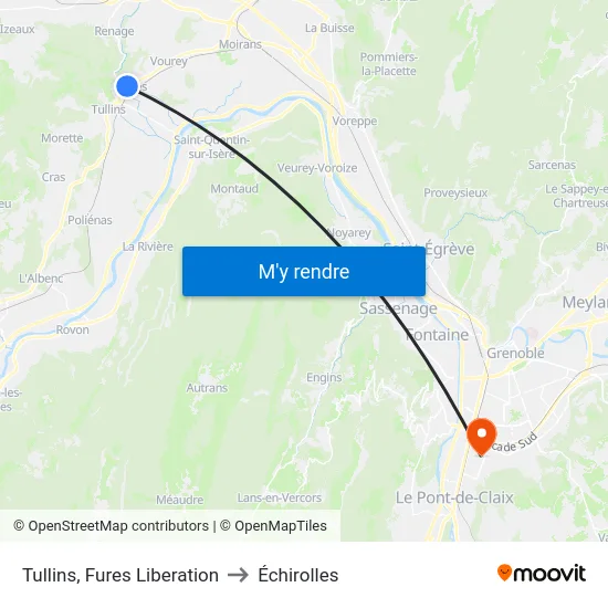 Tullins, Fures Liberation to Échirolles map