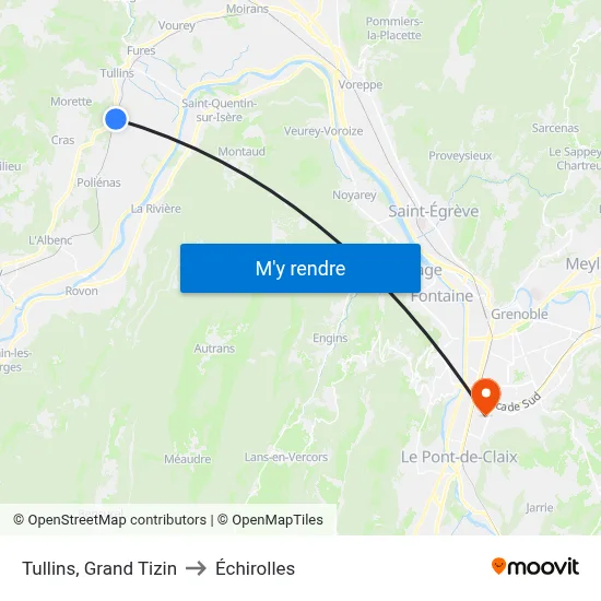 Tullins, Grand Tizin to Échirolles map