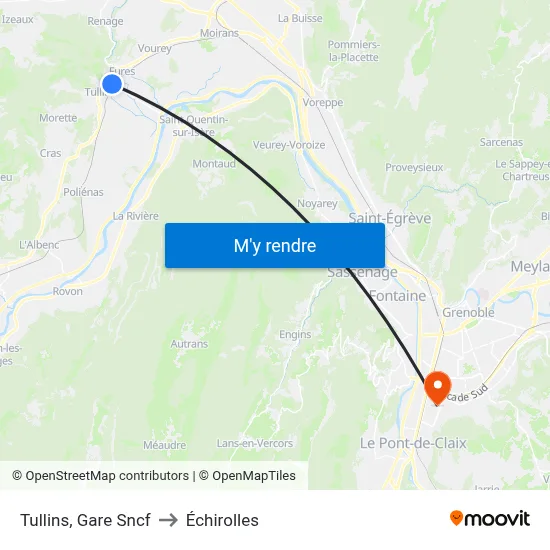 Tullins, Gare Sncf to Échirolles map