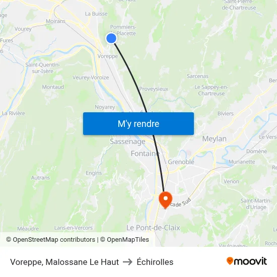 Voreppe, Malossane Le Haut to Échirolles map