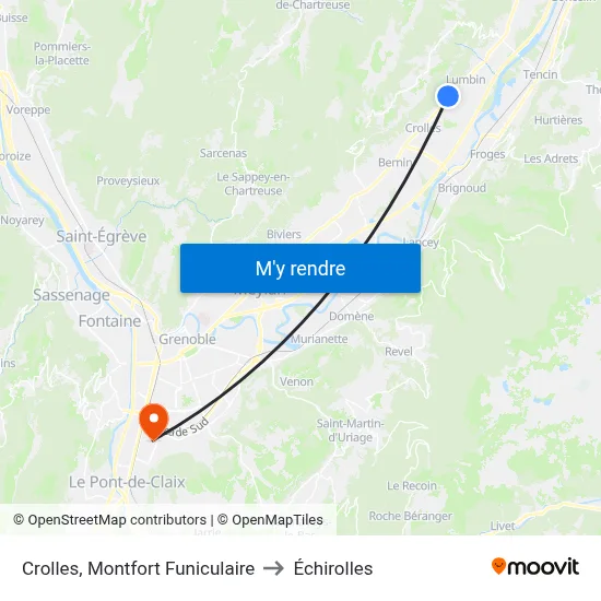 Crolles, Montfort Funiculaire to Échirolles map