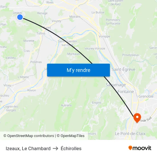 Izeaux, Le Chambard to Échirolles map