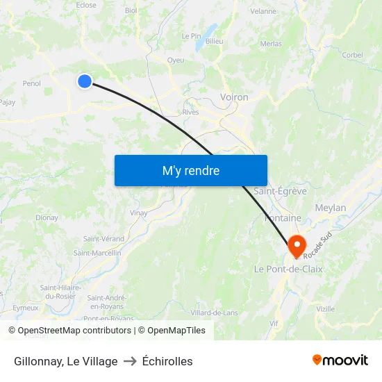 Gillonnay, Le Village to Échirolles map