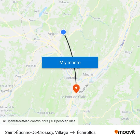 Saint-Étienne-De-Crossey, Village to Échirolles map