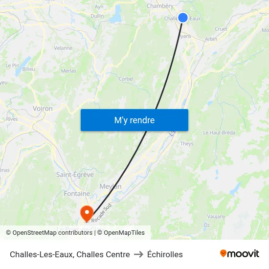 Challes-Les-Eaux, Challes Centre to Échirolles map