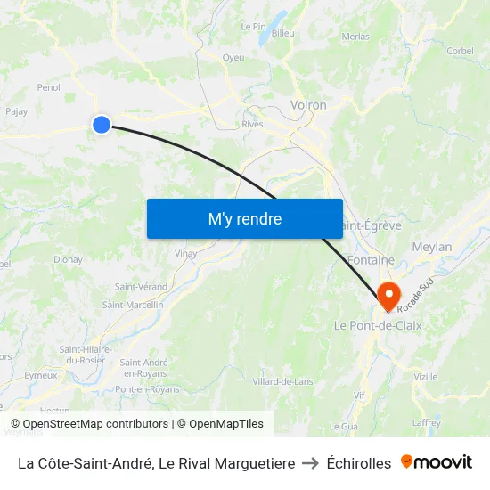 La Côte-Saint-André, Le Rival Marguetiere to Échirolles map