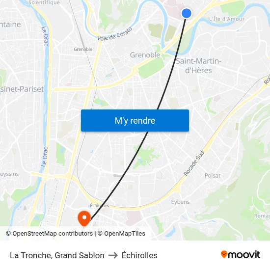 La Tronche, Grand Sablon to Échirolles map
