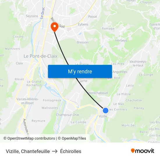 Vizille, Chantefeuille to Échirolles map