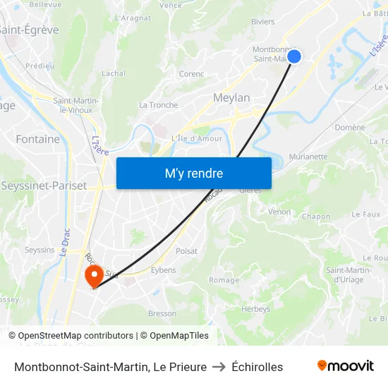 Montbonnot-Saint-Martin, Le Prieure to Échirolles map