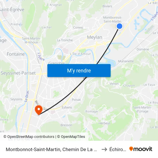 Montbonnot-Saint-Martin, Chemin De La Croix Verte to Échirolles map
