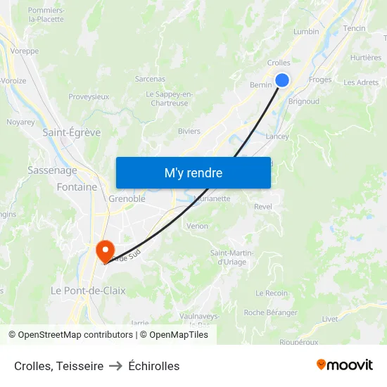 Crolles, Teisseire to Échirolles map