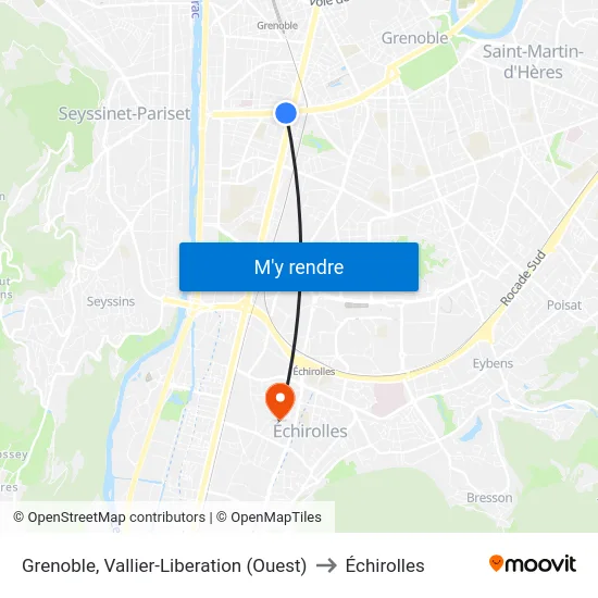 Grenoble, Vallier-Liberation (Ouest) to Échirolles map
