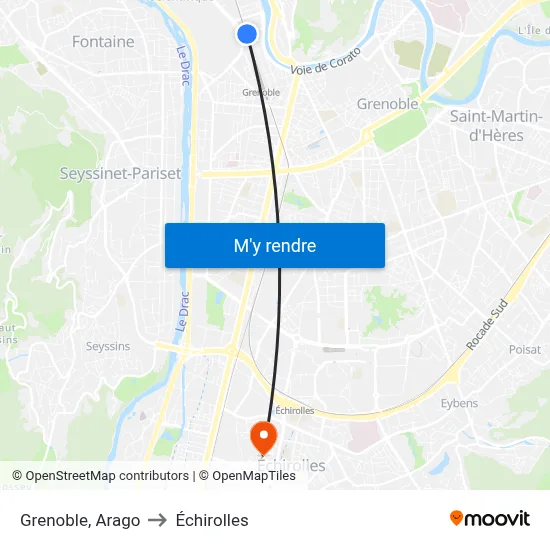 Grenoble, Arago to Échirolles map