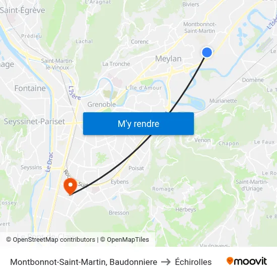 Montbonnot-Saint-Martin, Baudonniere to Échirolles map