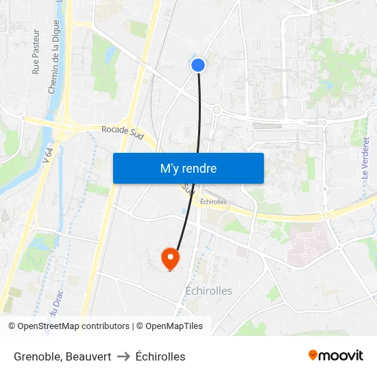 Grenoble, Beauvert to Échirolles map