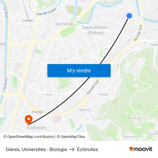 Gières, Universités - Biologie to Échirolles map