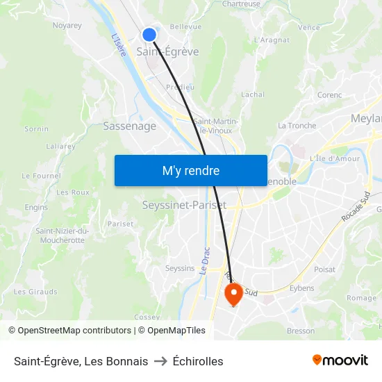 Saint-Égrève, Les Bonnais to Échirolles map