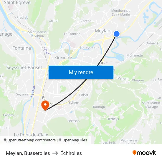 Meylan, Busserolles to Échirolles map