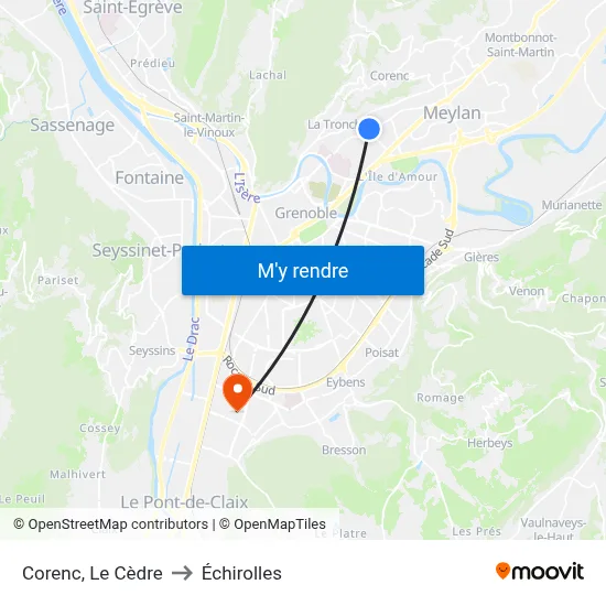 Corenc, Le Cèdre to Échirolles map