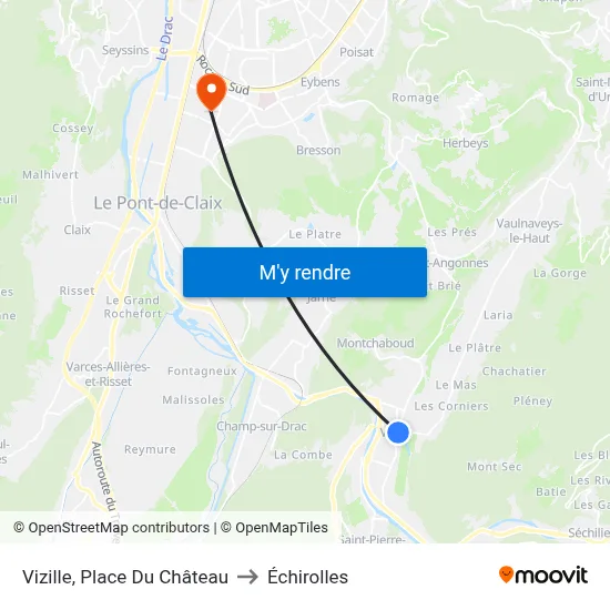 Vizille, Place Du Château to Échirolles map