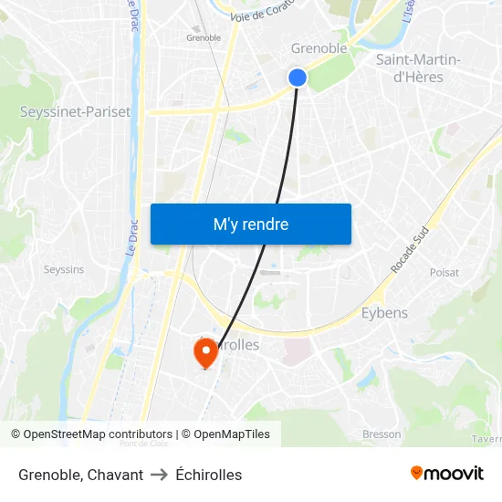 Grenoble, Chavant to Échirolles map