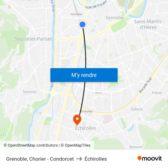 Grenoble, Chorier - Condorcet to Échirolles map