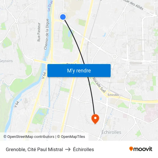 Grenoble, Cité Paul Mistral to Échirolles map