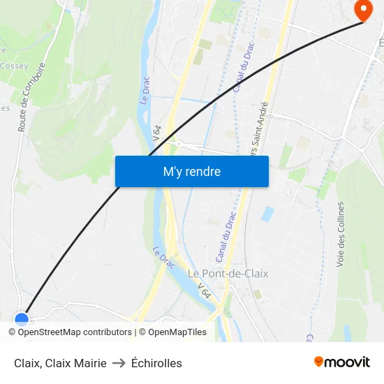 Claix, Claix Mairie to Échirolles map