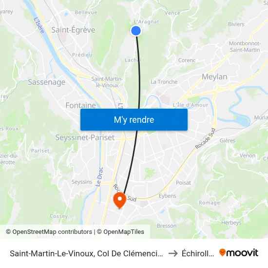 Saint-Martin-Le-Vinoux, Col De Clémencières to Échirolles map