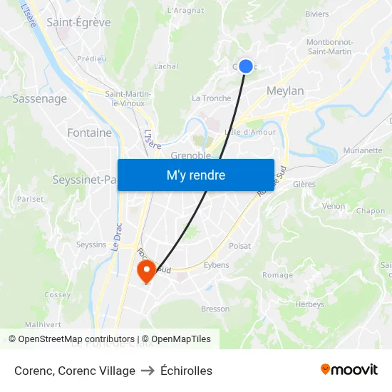 Corenc, Corenc Village to Échirolles map