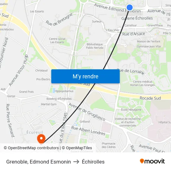 Grenoble, Edmond Esmonin to Échirolles map