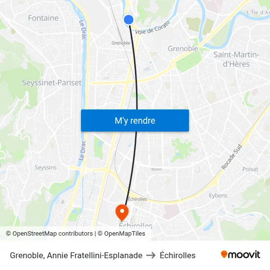 Grenoble, Annie Fratellini-Esplanade to Échirolles map