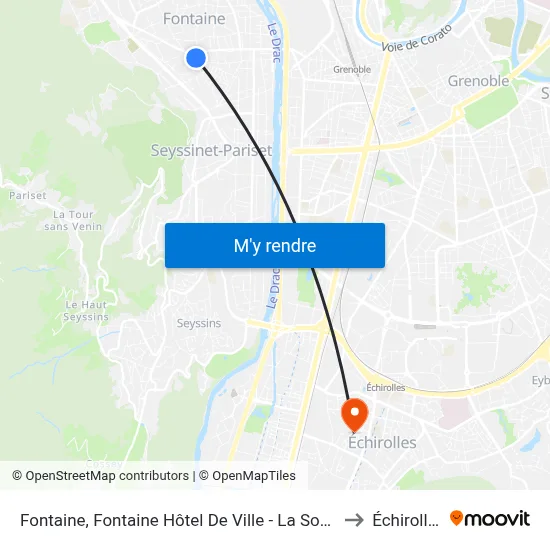 Fontaine, Fontaine Hôtel De Ville - La Source to Échirolles map