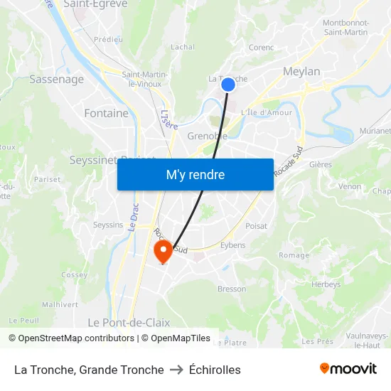 La Tronche, Grande Tronche to Échirolles map