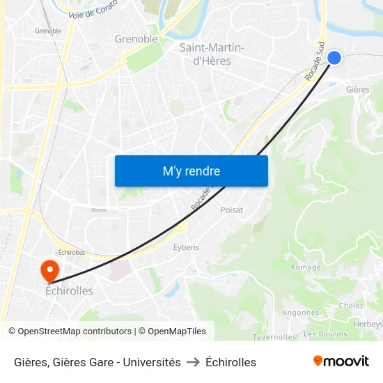 Gières, Gières Gare - Universités to Échirolles map
