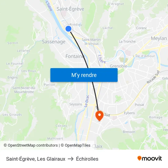 Saint-Égrève, Les Glairaux to Échirolles map