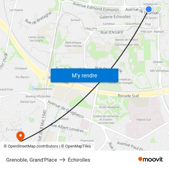 Grenoble, Grand'Place to Échirolles map