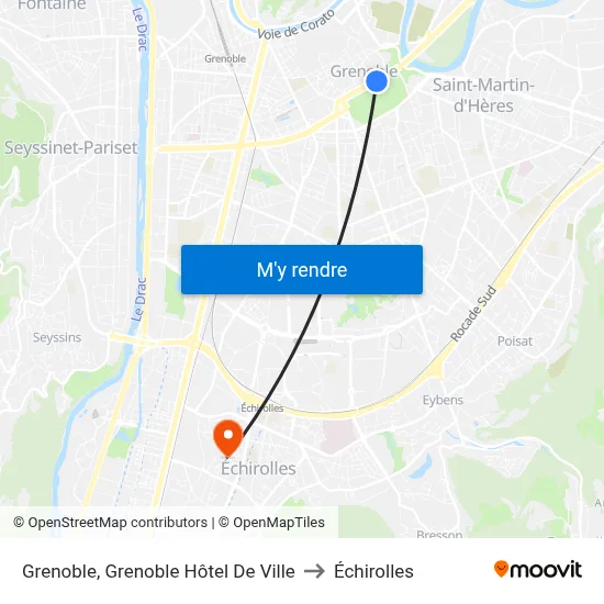 Grenoble, Grenoble Hôtel De Ville to Échirolles map