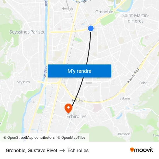Grenoble, Gustave Rivet to Échirolles map