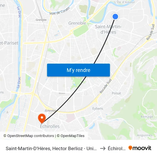 Saint-Martin-D'Hères, Hector Berlioz - Universités to Échirolles map