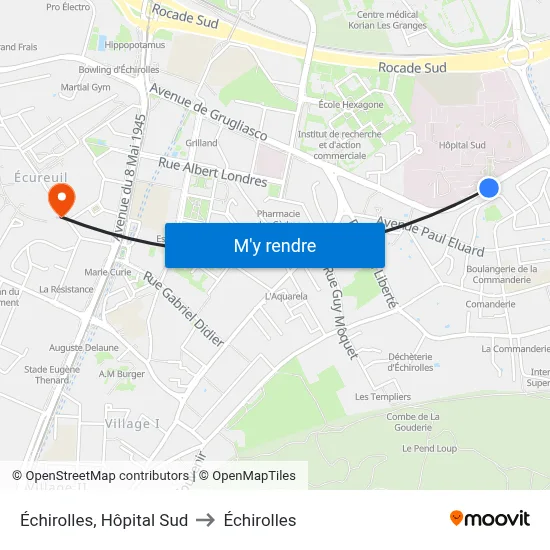 Échirolles, Hôpital Sud to Échirolles map
