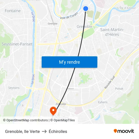Grenoble, Ile Verte to Échirolles map