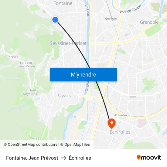 Fontaine, Jean Prévost to Échirolles map
