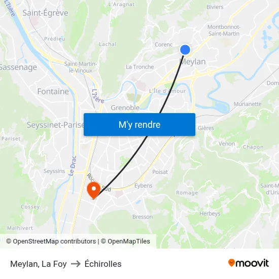 Meylan, La Foy to Échirolles map