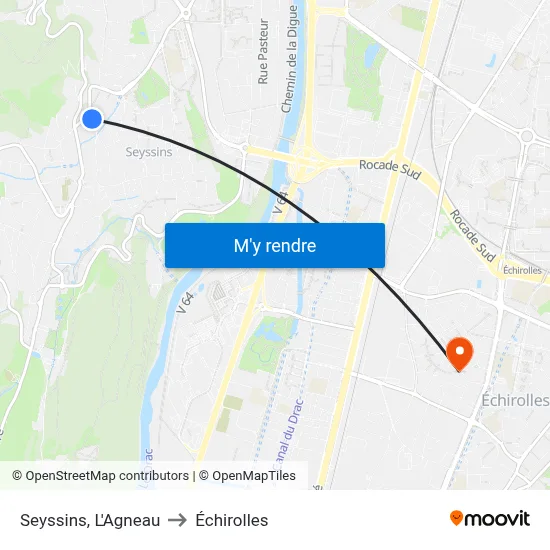 Seyssins, L'Agneau to Échirolles map