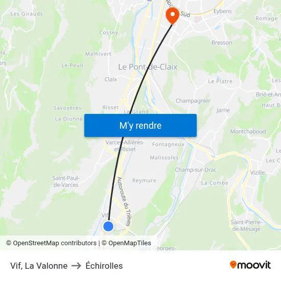 Vif, La Valonne to Échirolles map