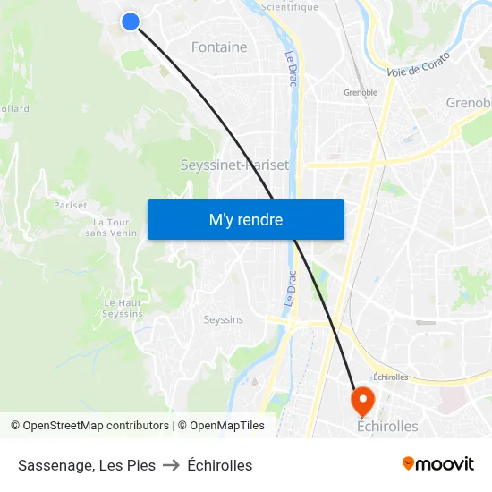 Sassenage, Les Pies to Échirolles map