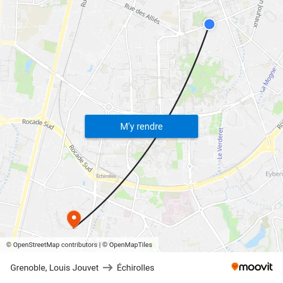 Grenoble, Louis Jouvet to Échirolles map