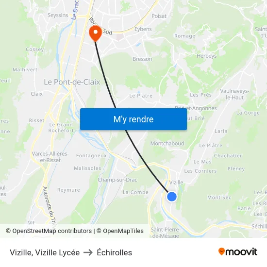 Vizille, Vizille Lycée to Échirolles map