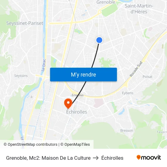 Grenoble, Mc2: Maison De La Culture to Échirolles map